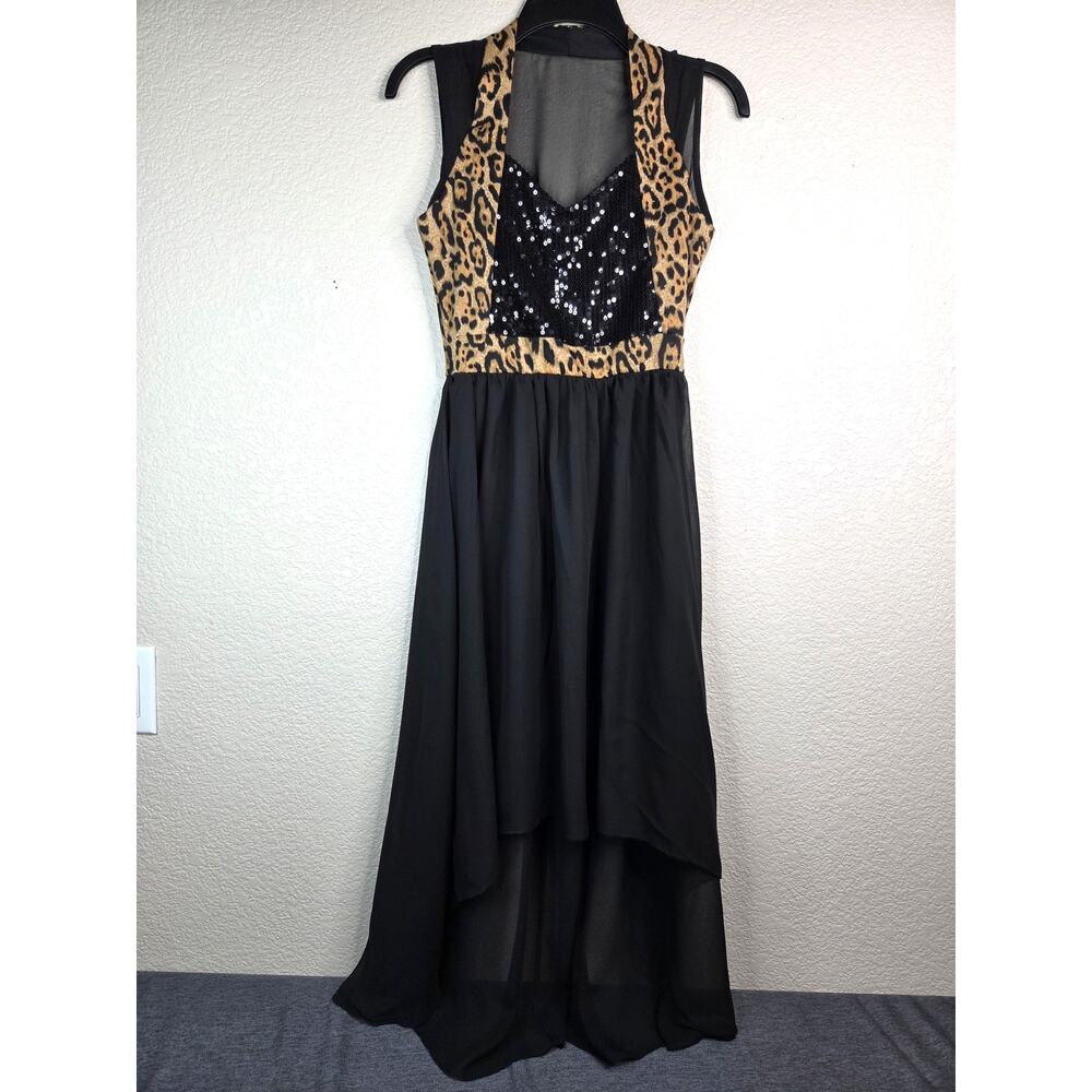 Arancia High‑Low Sheer Embellished Animal Print Dress